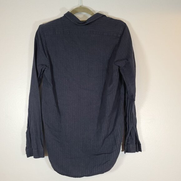 Sibel Saral Cotton Long Sleeve Button Pleated Front Hi-Low Blouse Dark Blue S - Picture 7 of 8